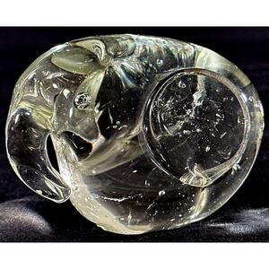 Solid Glass Elephant Figurine Paperweight Flattened Ears Trunk Down